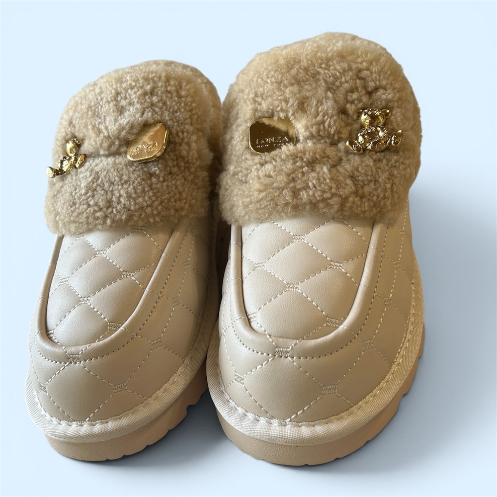 Lonza Fiato Teddy Bear Platform Mule  Cream Quilted Shearling Trim 42 NWOT